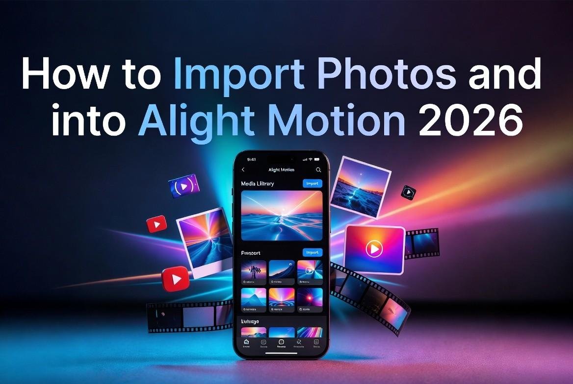 make feature image for this title "How to Import Photos and Videos into Alight Motion 2026"